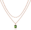 Layered Birthstone Necklace for Women Girls, 14K Gold-Plated Paperclip Chain Choker Necklace with Rectangle Birthstone Pendant Birthday Gifts for Women Girls Dainty Small