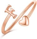 Initial Rings for Women Girls - Valentines Day Gifts for Her, Adjustable Rings for Women Non Tarnish Letter A-Z Dainty Heart Ring Teen Girls Gifts Trendy Stuff Personalized Jewelry Gift