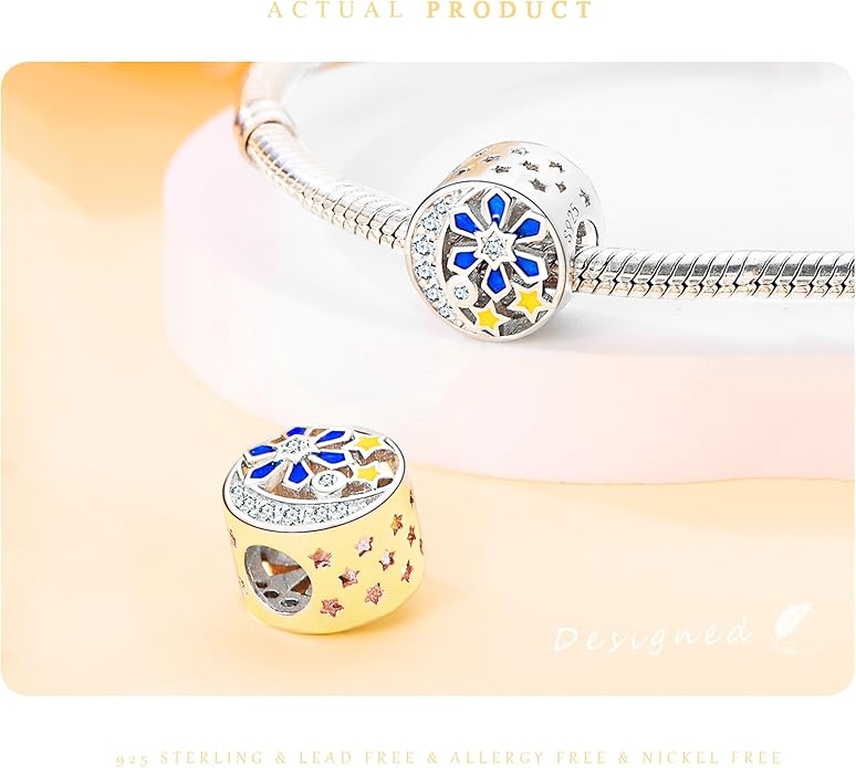 925 Sterling Silver Charms Bead for Bracelets Necklaces, Star Moon Crescent Sun Solar Pendent, Blue Ocean Starfish Shells Turtle Crab Starry Sea Cute Jewelry Birthday Gifts for Women Men