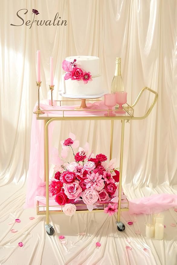 Serwalin Hot Pink Artificial Flowers, Silk Rose Fake Flowers - Image 3