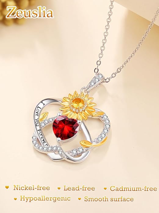 Valentine's Day Gifts for Wife 925 Sterling Silver Double Birthstone Pendant Necklaces I Love You for Always and Forever Necklace Anniversary Birthday Gifts for Wife Girlfriend Mom Her