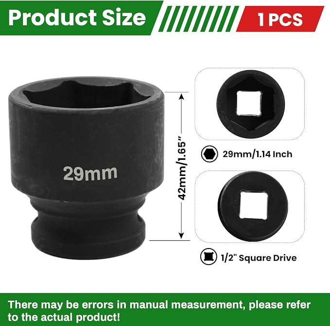 1/2" Drive 29mm Deep Impact Socket, 6 Point Chrome Molybdenum Steel Heavy Duty - Image 2