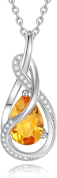 FANCIME TimelessTie Birthstone Necklace for Women White Gold Plated Sterling Silver Ribbon Design Jewelry Knot Pendant Fine Jewelry Gemstone Birthday Graduation Anniversary Valentines Day Gifts for Women Wife Mother Her