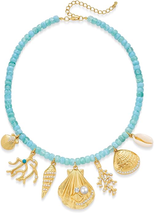 Shell Starfish Charm Necklace For Women Boho Ocean Themed Necklaces for Women, Layered & Charm Pendant Necklaces Summer Beach Jewelry
