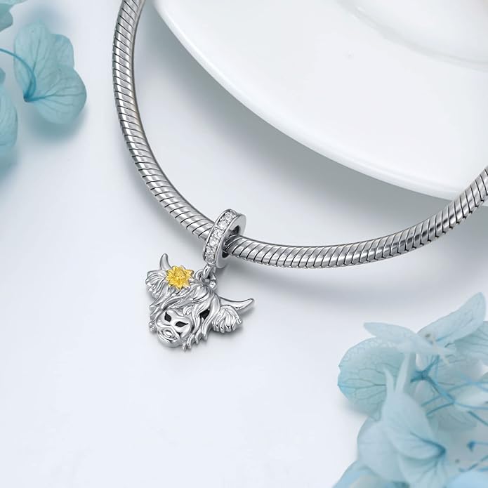 PROESS Sterling Silver/Red Panda/Cow/Highland Cow/Otter/Squirrel/Elephant/Axolotl/Cat/Fox/Bee/Butterfly/Hummingbird/Tiger/Lion/Mokeny/Koala/Dog Charm Animal Charms Bead for Jewelry Making