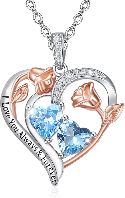 Valentine's Day Gifts for Wife 925 Sterling Silver Double Birthstone Pendant Necklaces I Love You for Always and Forever Necklace Anniversary Birthday Gifts for Wife Girlfriend Mom Her