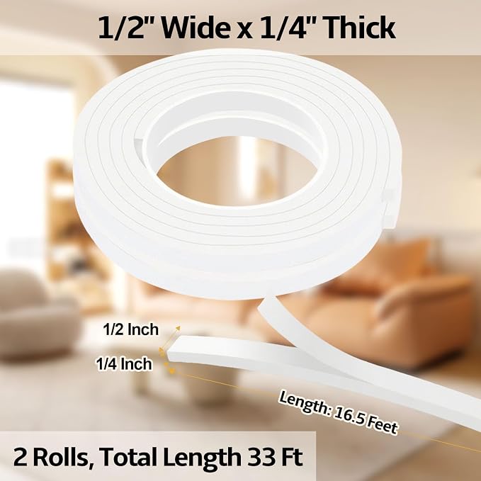 1/2 Inch W x 1/4 Inch T EVA Foam Weather Stripping Tape, Self-Adhesive Seal Tape - Image 2