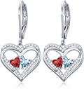 Valentines Day Gifts for Women, Heart Leverback Earrings Double Birthstone Dangle Earrings for Women, Love Jewelry for Her, Anniversary Birthday Gift for Mom Wife Girlfriend