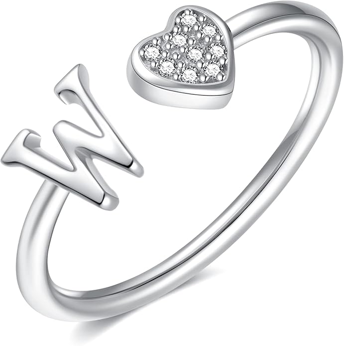 Valentines Day Gift Initial Rings for Teen Girls - S925 Heart Sterling Silver Rings for Teen Girls | 14K Gold/Rose Gold/Sterling Silver Plated Ring for Girls Kids Women Ring for Teenager Girls Gifts Adjustable, No Tarnish, Hypoallergenic