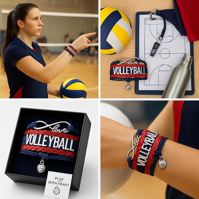 Volleyball Bracelets For Girls- Ideal Volleyball Gifts & Souvenirs. Adjustable Charm Bracelet with Moveable Letters, Infinity Symbol & Silver Volleyball Charm. Fashionable Bracelets by SportyBella.