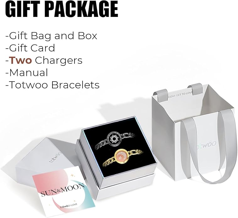TOTWOO Long Distance Touch Bracelets for Couples, Smart Light & Vibration Love Jewelry, Long Distance Valentines Day Gifts for Him Her Women Men, One-to-One Bluetooth Pairing via App