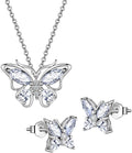 925 Sterling Silver Birthstone Butterfly Jewelry Women Crystal Animal Cute Butterflies Birthday Necklace/Earring/Ring/Bracelet Sets Birth Stone Statement Anniversary Jewellery