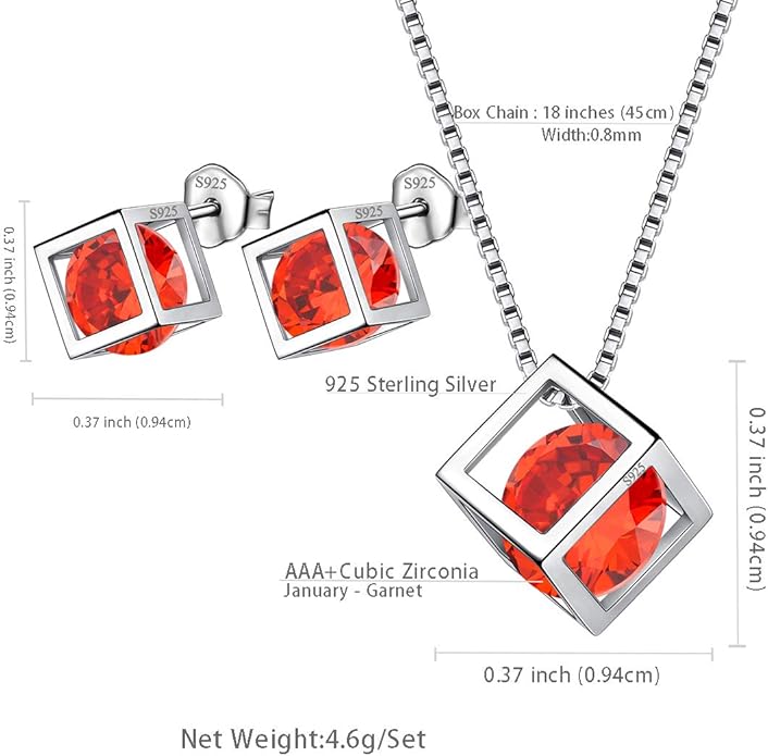 Aurora Tears Birthstone Necklace/Earring 925 Sterling Silver Women Cross/3D Cube/Cresent Moon Birth Stone Jewelry Mens Birthday Gift Anniversary Present