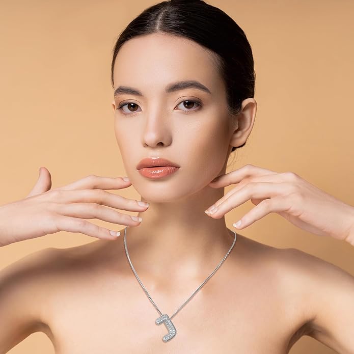 RWQIAN Letter Necklace for Women Bubble, Chunky Initial Alphabet A-Z Pendant Puffy Name Personalized Necklace Dainty Zircon CZ Fashion Jewelry Gifts for Girls Girlfriend