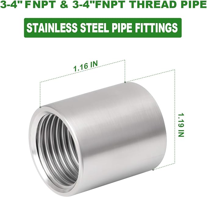 10PCS 304 Stainless Steel Cast Pipe Fitting, 3/4" x 3/4" NPT Female Threaded - Image 4