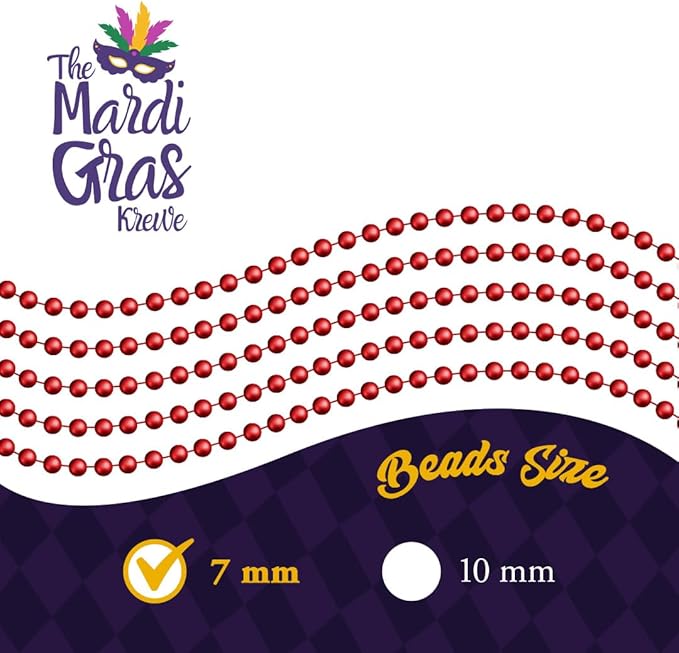 THE MARDI GRAS KREWE - Beads Necklaces Mardi Gras 72 Pack, 6 Dozen 33" 7mm - Party Favors, Parades, Bulk Decorations, Costumes, Festivals, Events - Red