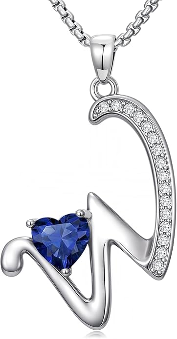Valentines Day Gifts for Women Alphabet A to Z Initial Birthstone Pendant Necklaces for Women - 18k White Gold Plated Personalized Name Jewelry Valentine Mothers Day Birthday Gifts for Women Her Girlfriend