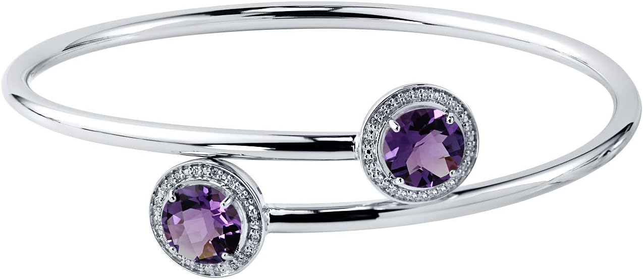 Diamond Wish Sterling Silver Round-cut Purple Amethyst and Halo Diamond Bangle Bracelet (3ct TGW)
