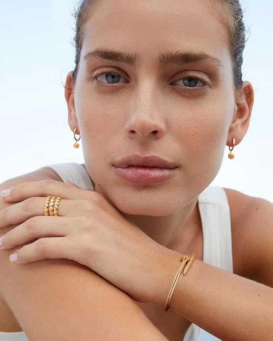 POTESSA 18K Gold Plated Cuff Bracelets Adjustable Dainty Bangle Handemade Jewelry for Women