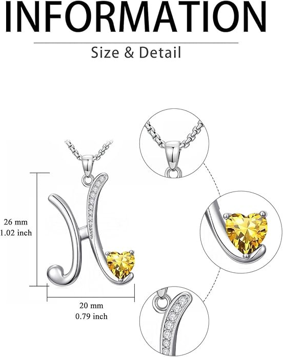 Valentines Day Gifts for Women Alphabet A to Z Initial Birthstone Pendant Necklaces for Women - 18k White Gold Plated Personalized Name Jewelry Valentine Mothers Day Birthday Gifts for Women Her Girlfriend