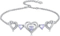 Birthstone Charm Link Bracelet 925 Sterling Silver Rose/Heart/Mom Bracelet with 12 Months Birthstone Mother's Day Gift Jewelry Gifts for Women,Chain Length 7"+2" Extend