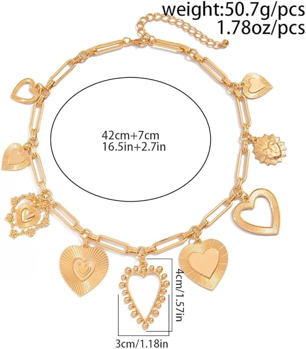 Chunky Gold Heart Necklace for Women,Y2K Big Heart Statement Necklace Long Puffy Hearts Chain Charm Necklaces Trendy Jewerly