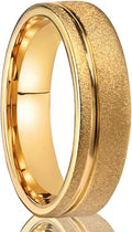 Golden Tungsten Carbide Ring for Men Women 8mm/6mm Sandblasted Inlaid Groove Men's Engagement Wedding Bands Fashionable and Luxurious