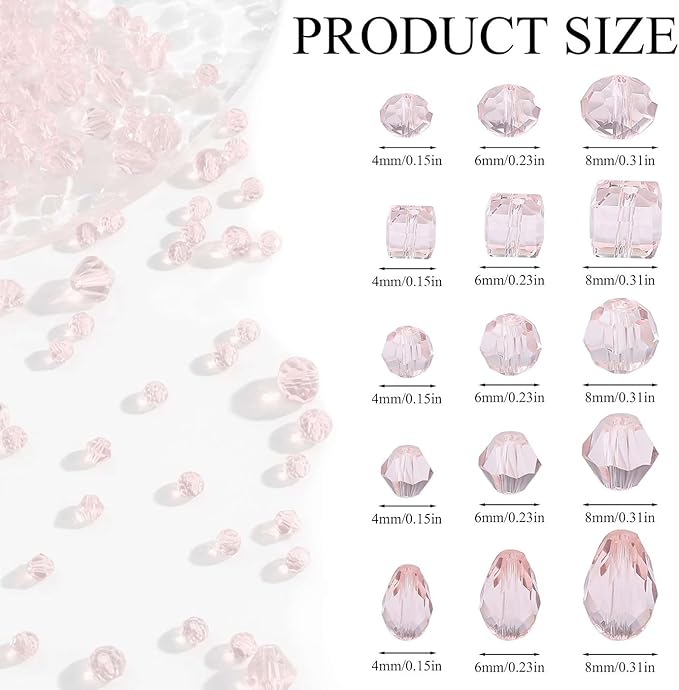 LAIDANLA 800PCS Glass Beads Pink Color Crystal Beads Assorted Crystal Beads with Container Box for DIY Necklace Bracelet Earring Jewelry Making