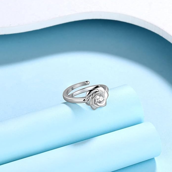 925 Sterling Silver Rose Flower Ring - Adjustable, Elegant Promise Ring for Women & Girls - Perfect for Birthday & Wedding Gifts