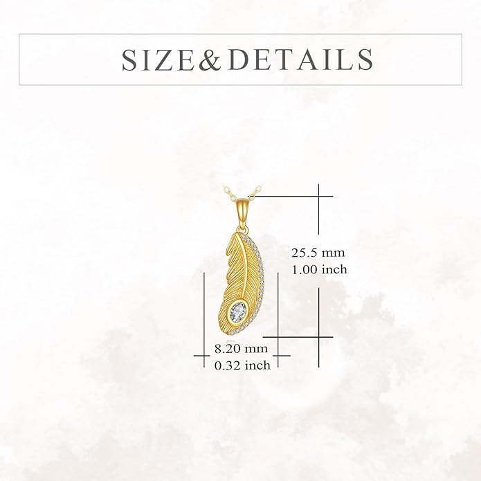 KQF Peacock Feather Necklaces 14K Solid Gold Zircon Pendant Animal-Inspired Jewelry Brithday Gifts For Women