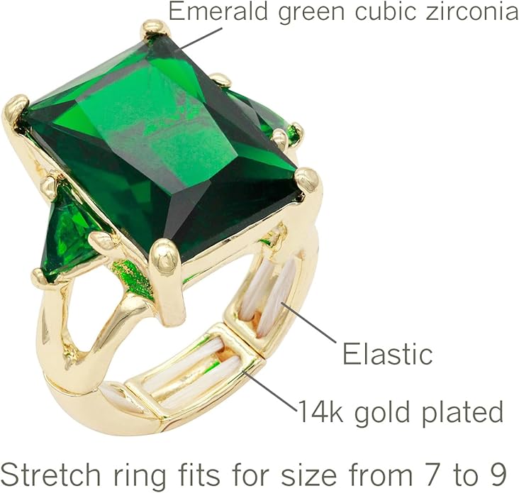 Lavencious Big Bold Radiant CZ Stones Stretch Rings for Women Size for 7-9