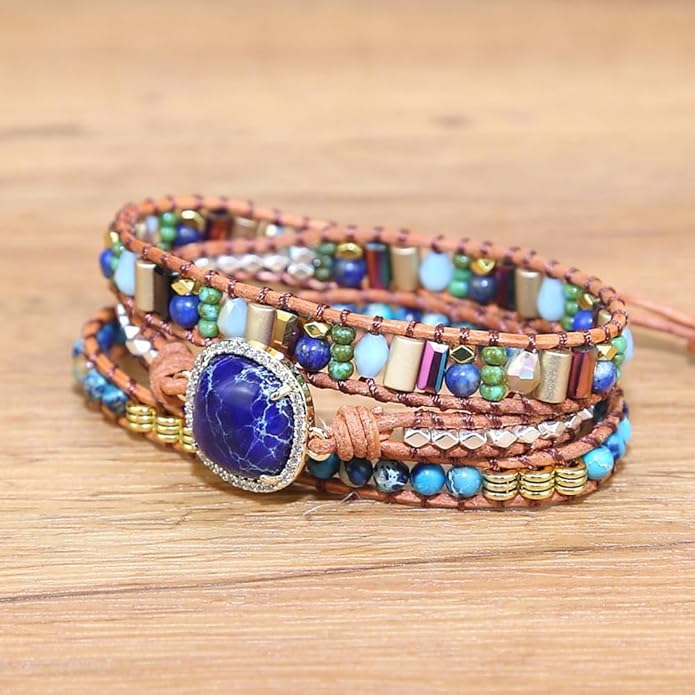 ZOSOJONA Women Wrap Bracelets Boho Natural Stone Jasper Turquoises Strand Bracelet Jewelry Collection
