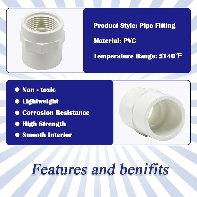 2PCS 2 Inch PVC Coupling Fittings White Socket to Female Thread PVC Pipe - Image 3