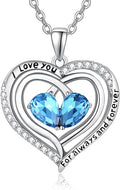 Valentine's Day Gifts for Wife 925 Sterling Silver Double Birthstone Pendant Necklaces I Love You for Always and Forever Necklace Anniversary Birthday Gifts for Wife Girlfriend Mom Her