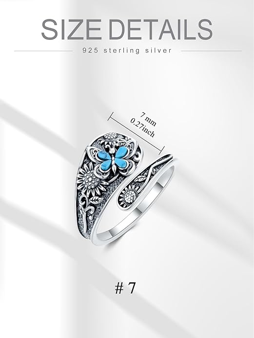 JKR Turquoise Spoon Rings for Women Sterling Silver Vintage Antique Thumb Ring Boho Jewelry Anniversary Birthday Gift for Wife Her Mom