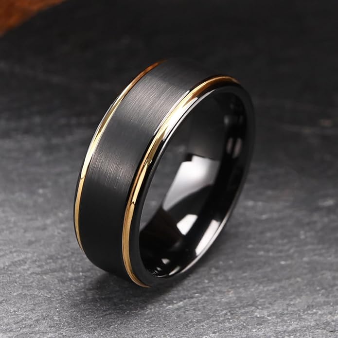 Tungsten Carbide Rings for Men Women 7MM Black Golden/Silvery Blue Men's Engagement Wedding Bands Matte Brushed and High Polish