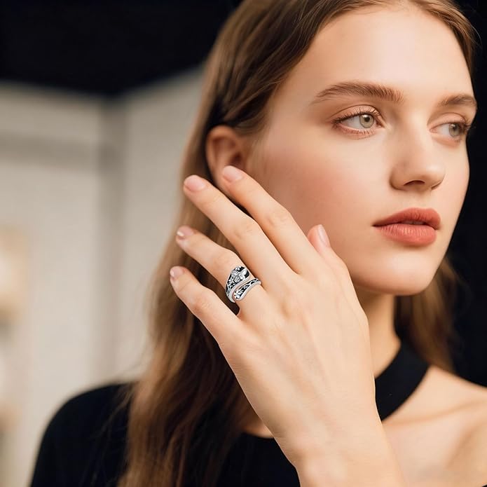 LOANGO Spoon Ring for Women 925 Sterling Silver Spoon Rings Adjustable Oxidized Vintage Thumb Rings Sunflower Hummingbird Butterfly Bee Cardinal Jewelry Gifts for Women Men