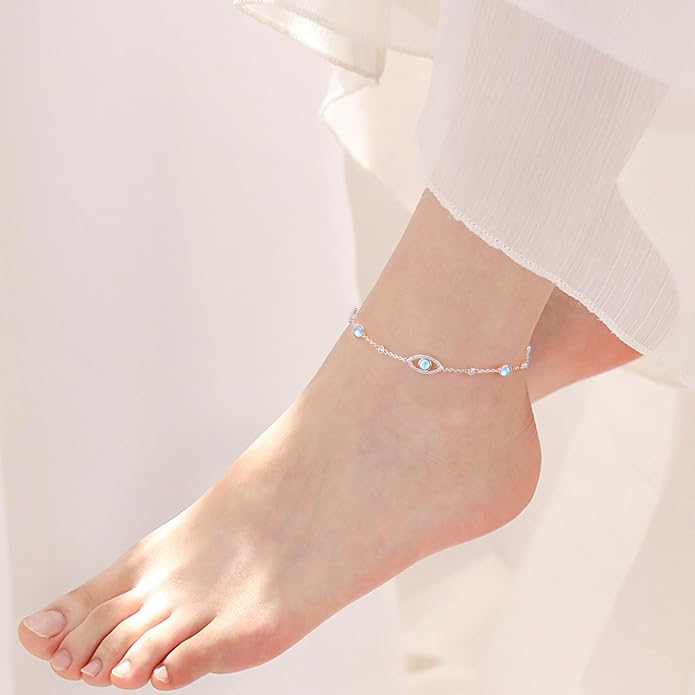 S925 Sterling Silver Ankle Bracelets Anchor/infinity/Starfish Anklet for Women Blue Opal Moonstone Anklet Foot Chain Beach Anklets Jewelry