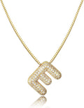SKQIR Diamond Initial Letter Necklace for Women Bubble Gold Plated Puffy Balloon Alphabet Crystal Zircon Pendant Name Necklace Dainty Charms Trendy Jewelry Gift for Women