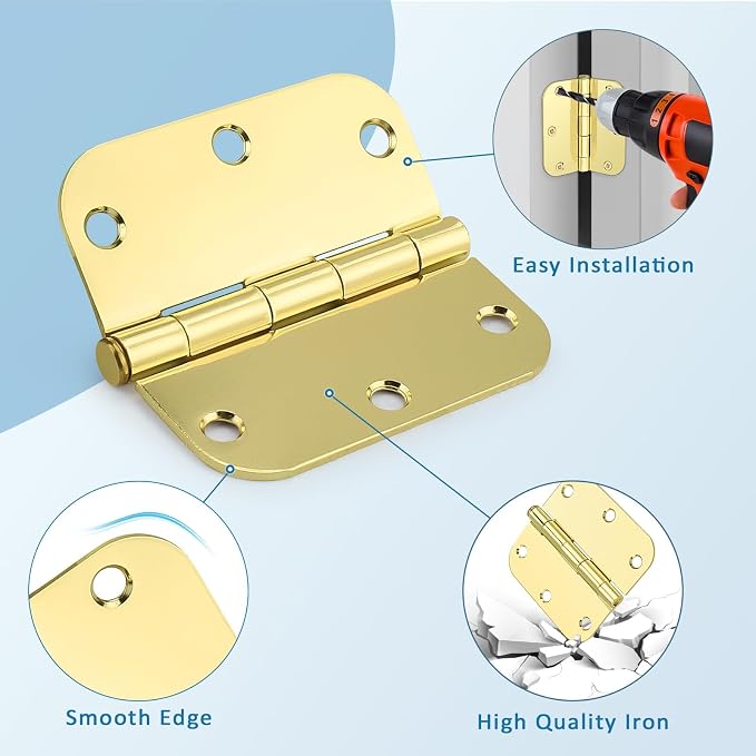 KNOBWELL 3.5 Inch Polished Gold Door Hinges, Brass Door Hinges, 18 Pack | 3.5" - Image 3