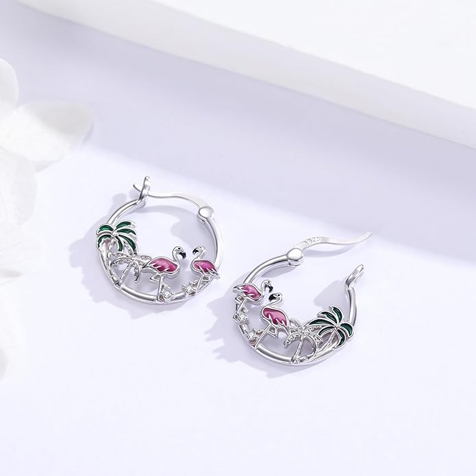 JUSTKIDSTOY Hypoallergenic Panda/Unicorn/Hummingbird/Dolphin Hoop Earrings for Women 925 Sterling Silver Animal Huggie Hoop Earrings Jewelry Gifts for Sensitive Ears