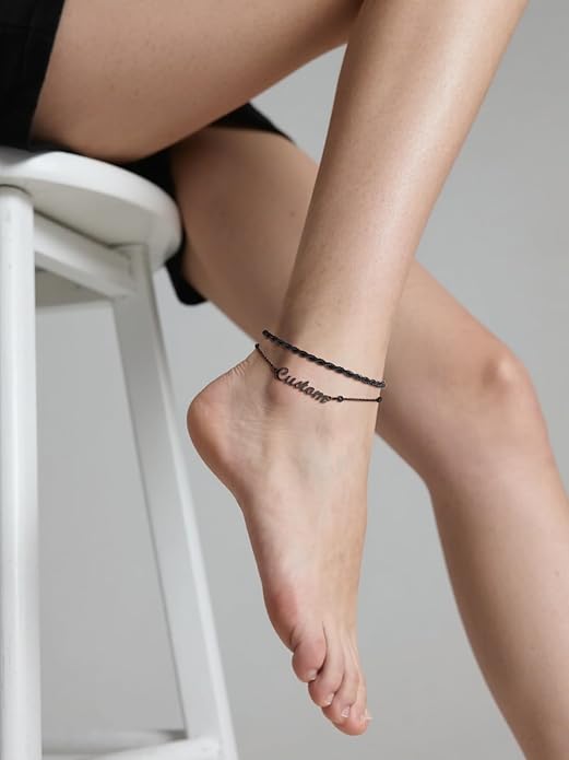 FindChic Custom Ankle Bracelets for Women, Stainless Steel Figaro/Cuban/Wheat/Rope/Herringbone Chain Anklets, Beach Foot Jewelry 8.5''-10.5'' Adjustable & Waterproof, with Gift Box