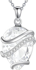 Birthstone Necklace for Women Sterling Silver Teardrop Pendant Necklace Birthday Jewelry Gift for Women