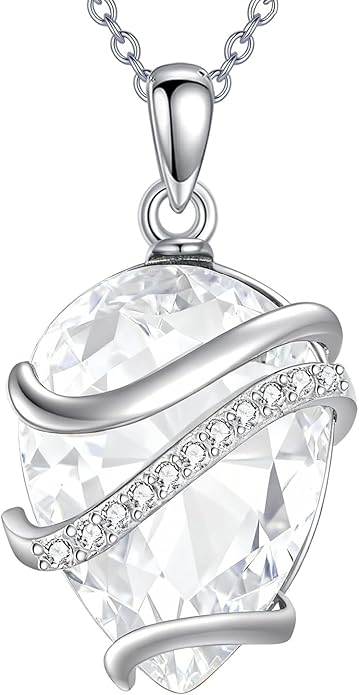 Birthstone Necklace for Women Sterling Silver Teardrop Pendant Necklace Birthday Jewelry Gift for Women