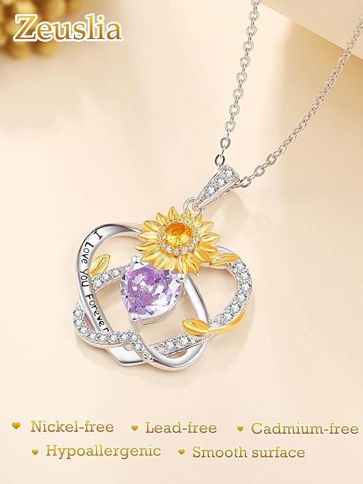 Valentine's Day Gifts for Wife 925 Sterling Silver Double Birthstone Pendant Necklaces I Love You for Always and Forever Necklace Anniversary Birthday Gifts for Wife Girlfriend Mom Her