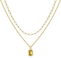 Layered Birthstone Necklace for Women Girls, 14K Gold-Plated Paperclip Chain Choker Necklace with Rectangle Birthstone Pendant Birthday Gifts for Women Girls Dainty Small