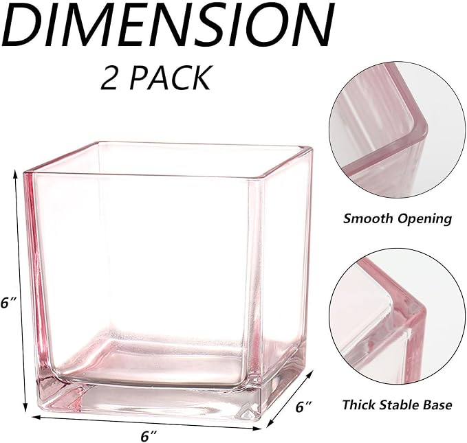 Square Pink Glass Vases Set of 2, Flower Vases - Image 7