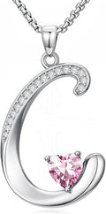 Valentines Day Gifts for Women Alphabet A to Z Initial Birthstone Pendant Necklaces for Women - 18k White Gold Plated Personalized Name Jewelry Valentine Mothers Day Birthday Gifts for Women Her Girlfriend