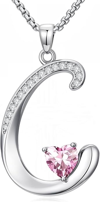 Valentines Day Gifts for Women Alphabet A to Z Initial Birthstone Pendant Necklaces for Women - 18k White Gold Plated Personalized Name Jewelry Valentine Mothers Day Birthday Gifts for Women Her Girlfriend