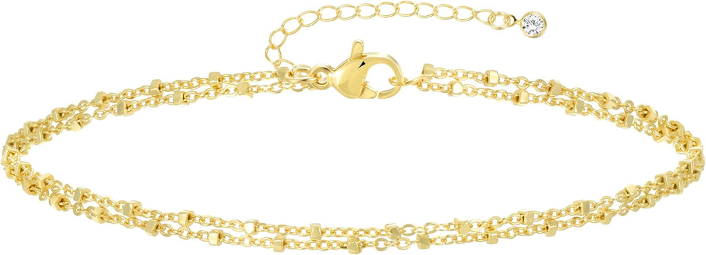 iF YOU Gold Ankle Bracelets for Women, 14k Gold Plated Waterproof Cuban Link Chain Anklets Set, Layered Anklet Bracelets for Women Beach Gift Adjustable Size 5pc
